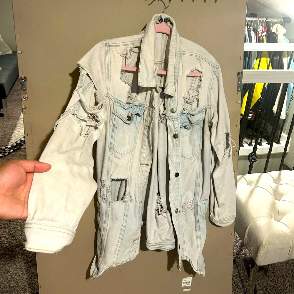 Fashion nova distressed denim jacket (oversized)